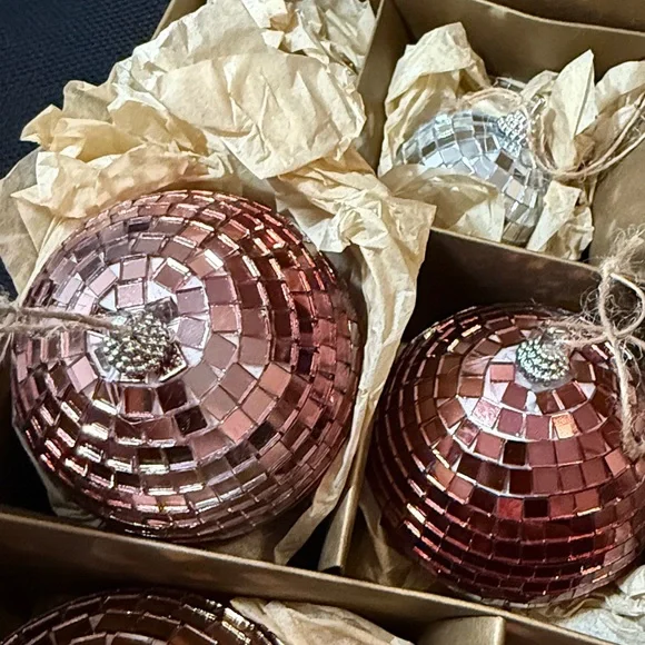 Crate&Barrel Rosy Red, Silver, Pink Disco Ball Ornaments Set 12 - Picture 9 of 14